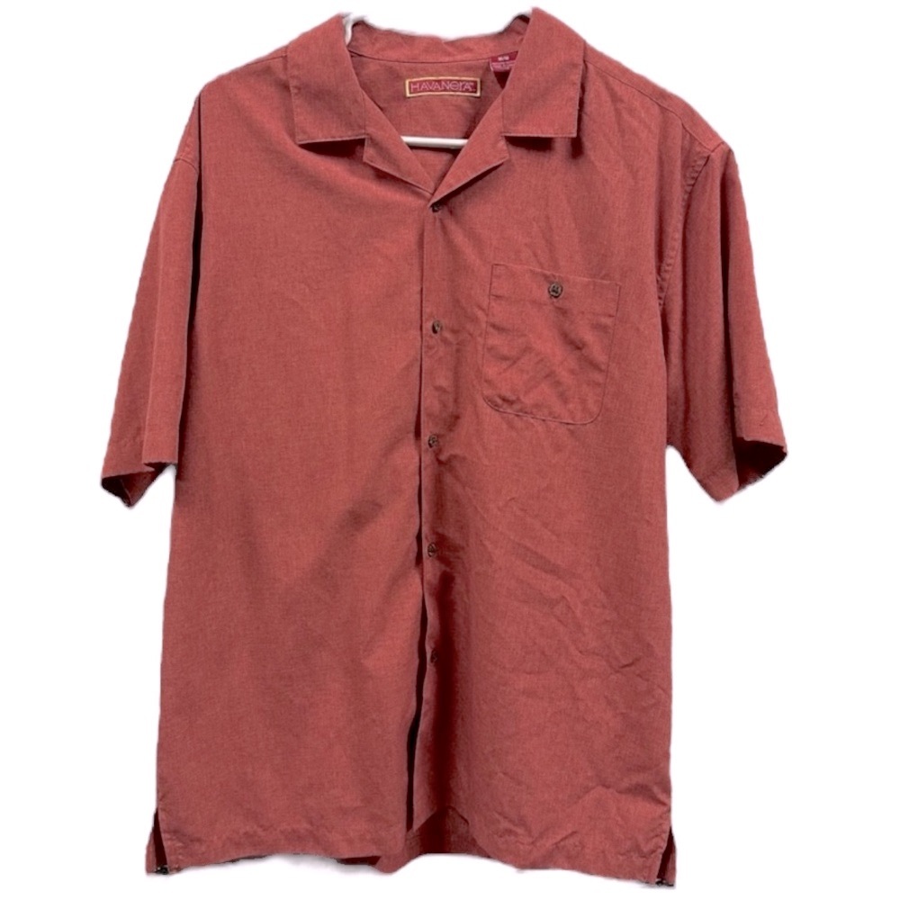Havanera Cuban Cigar Short Sleeve Button Up Pocket Shirt Brick Orange Medium